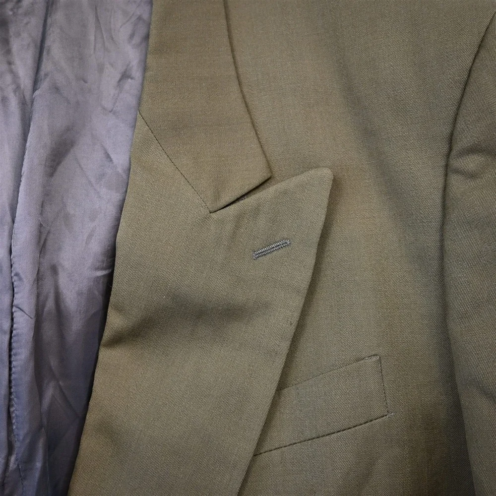 Vtg Double Breasted 42L Green 100% Wool Mens Blazer Suit Jacket Sport Coat_2